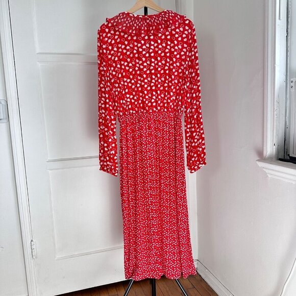 And Other Stories Frill Neck Red Love Heart L/S Midi Dress Paris Atelier, Size 6 - Picture 2 of 12